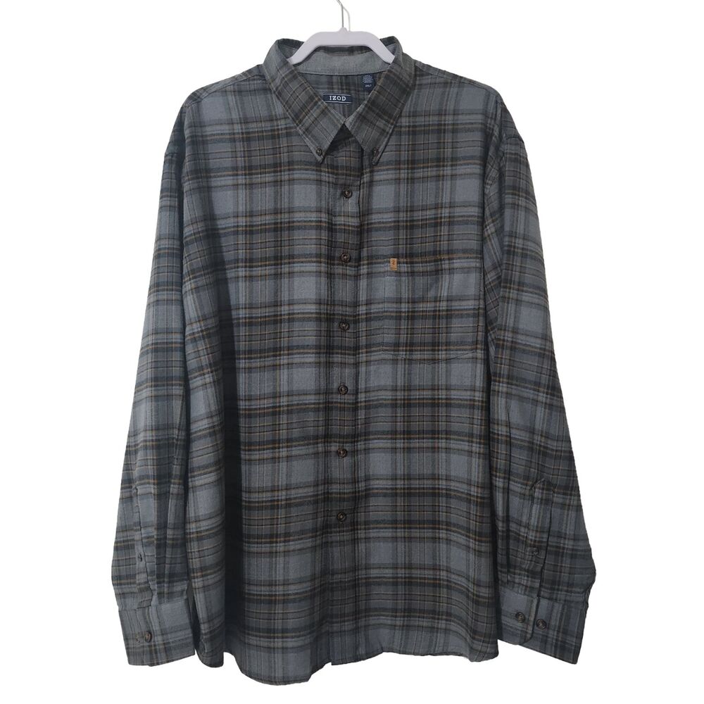 IZOD Stratton Flannel Long Sleeve Button-Down Shirt Lava Smoke 2XLT Tall NWT